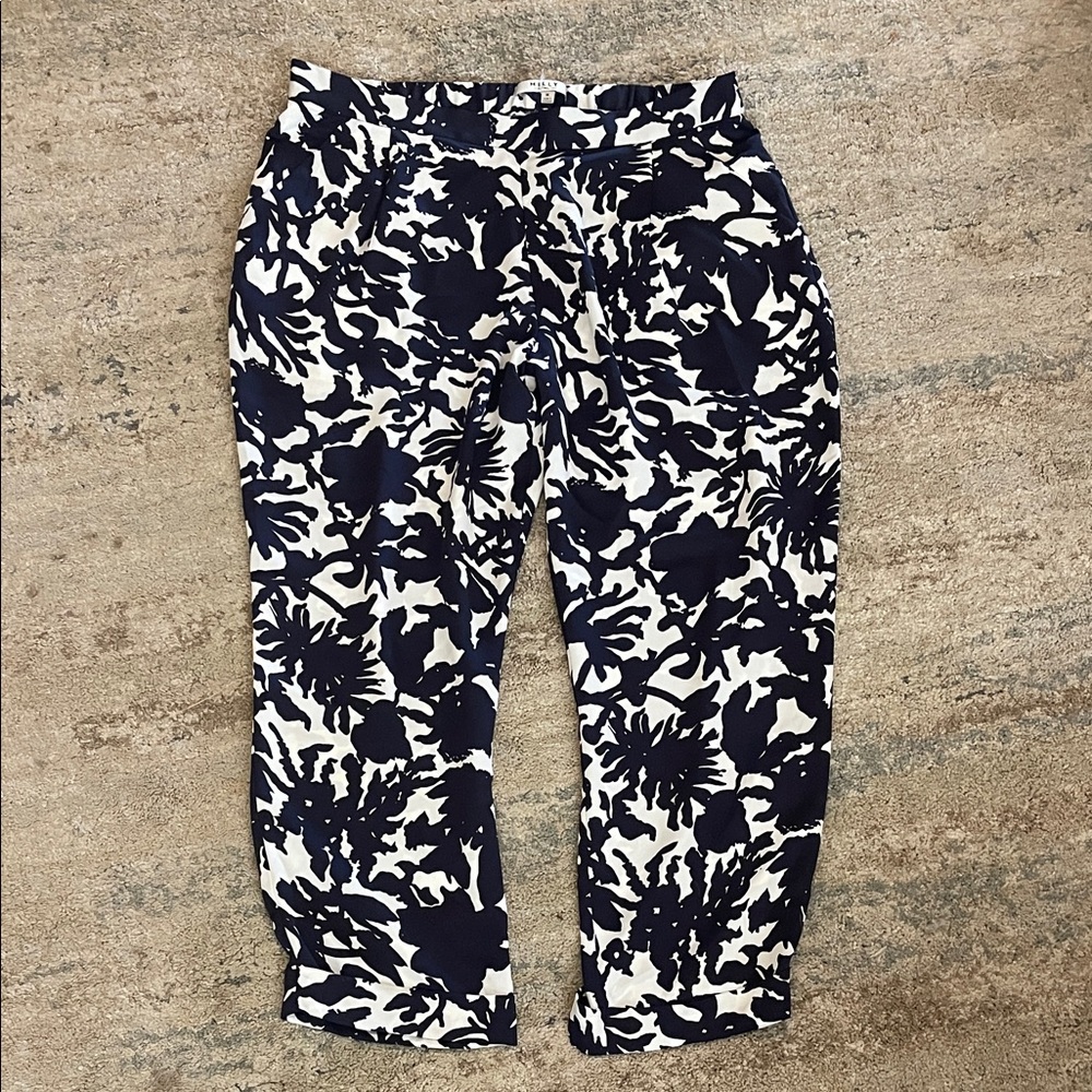 #535 MILLY Navy and Cream Floral Pull-on Pants